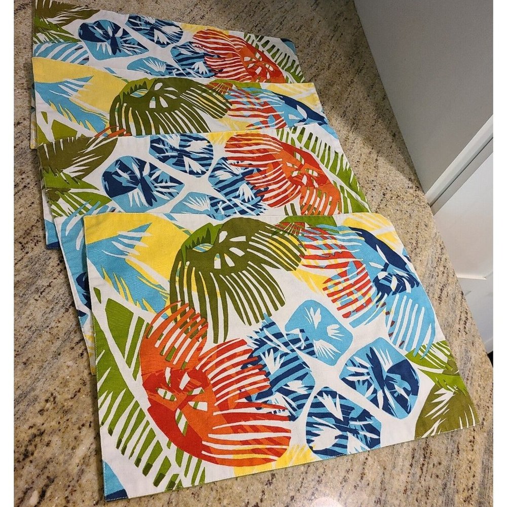 Set of 4 Placemats Island Tropical Abstract Vibrant Colorful Beachy Orange Blue